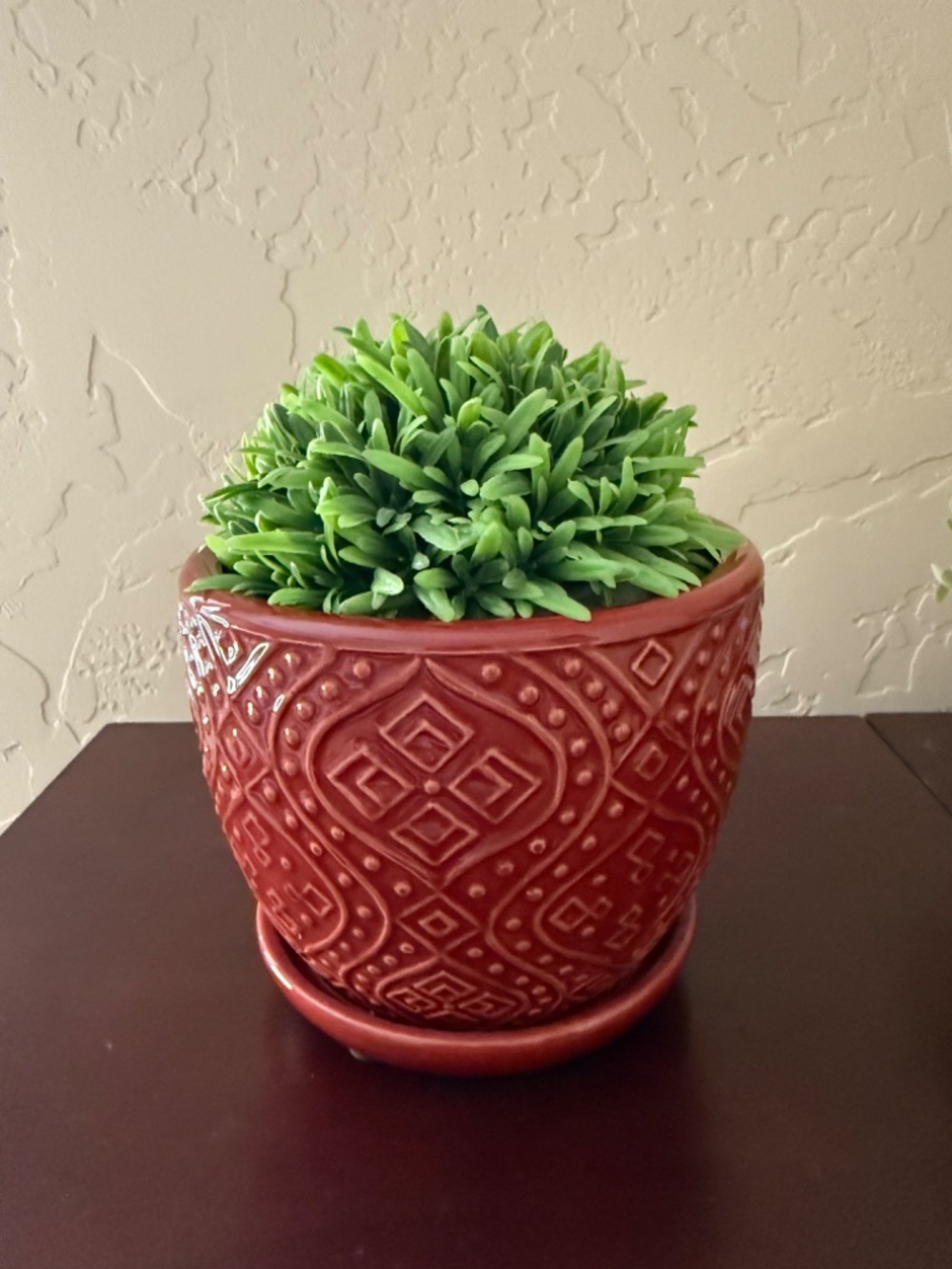 Glazed Ceramic Indoor Planter with Attached Saucer 6W x 5H Inches